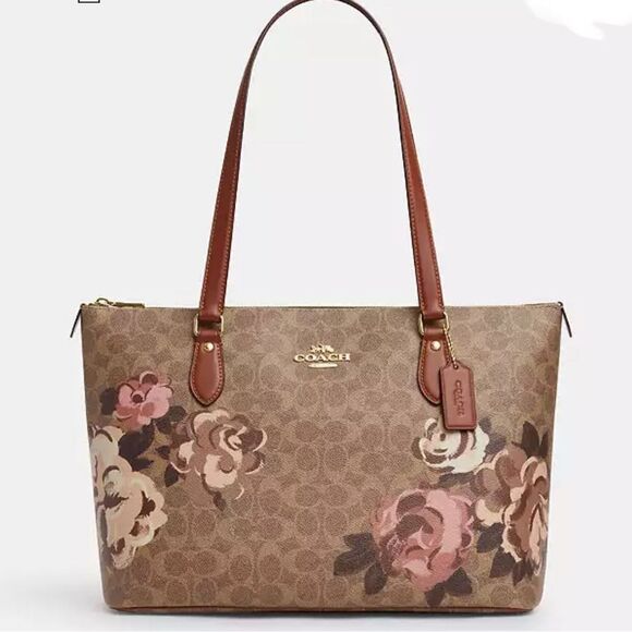 Coach Gallery Tote Shoulder Bag In Signature Canvas With Rose Print purse - Picture 10 of 13